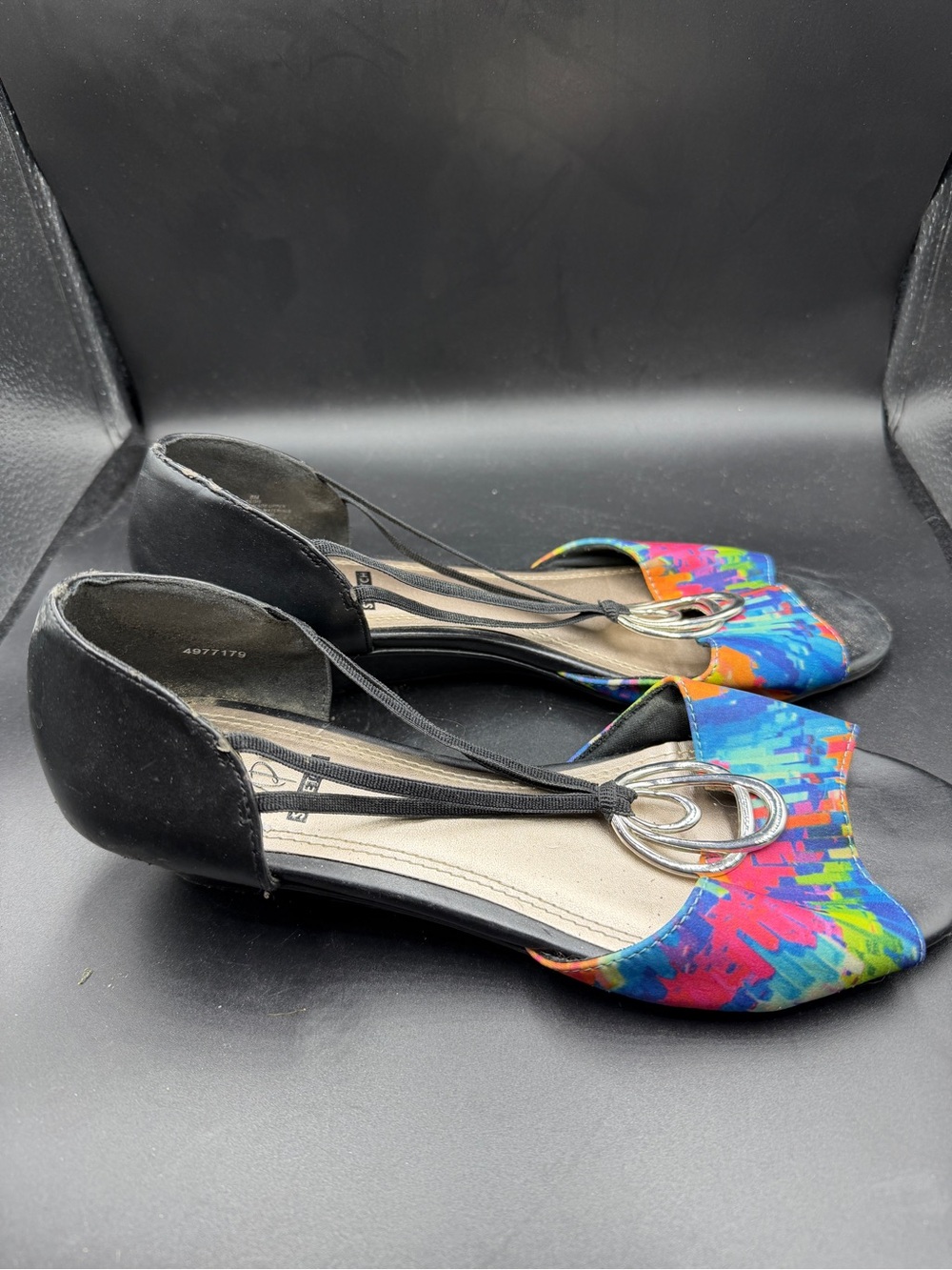 Women’s Colorful Open-Toe Flats with Black Heel